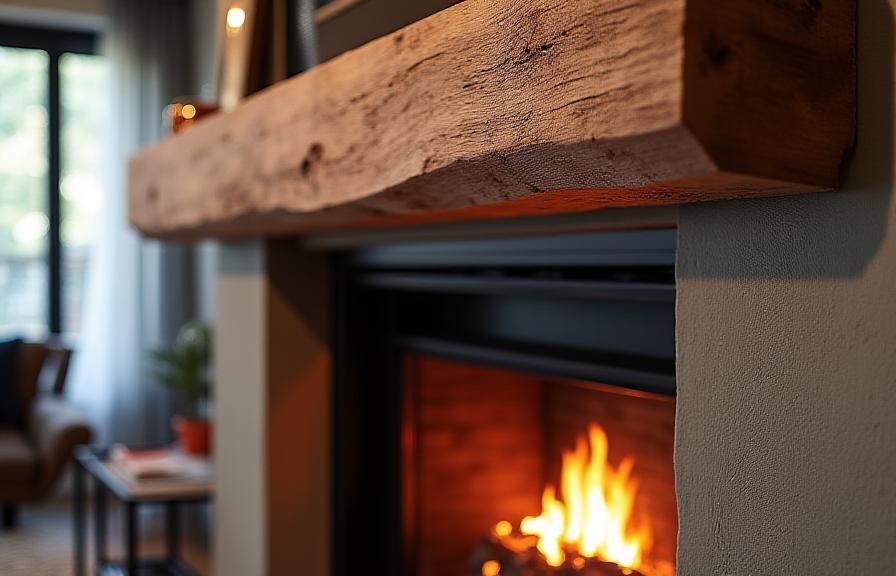 Repisa de chimenea en madera tallada a mano estilo contemporáneo