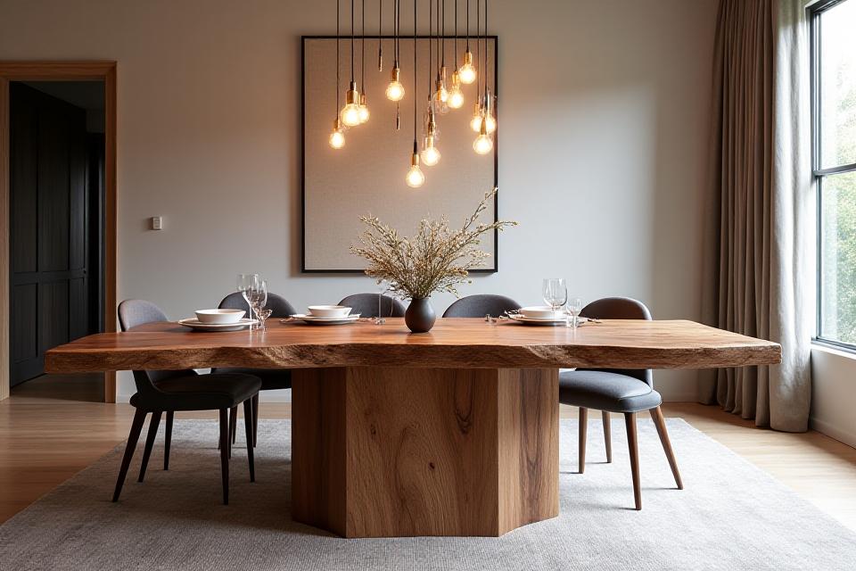 Mesa de comedor con borde natural en madera reclamada